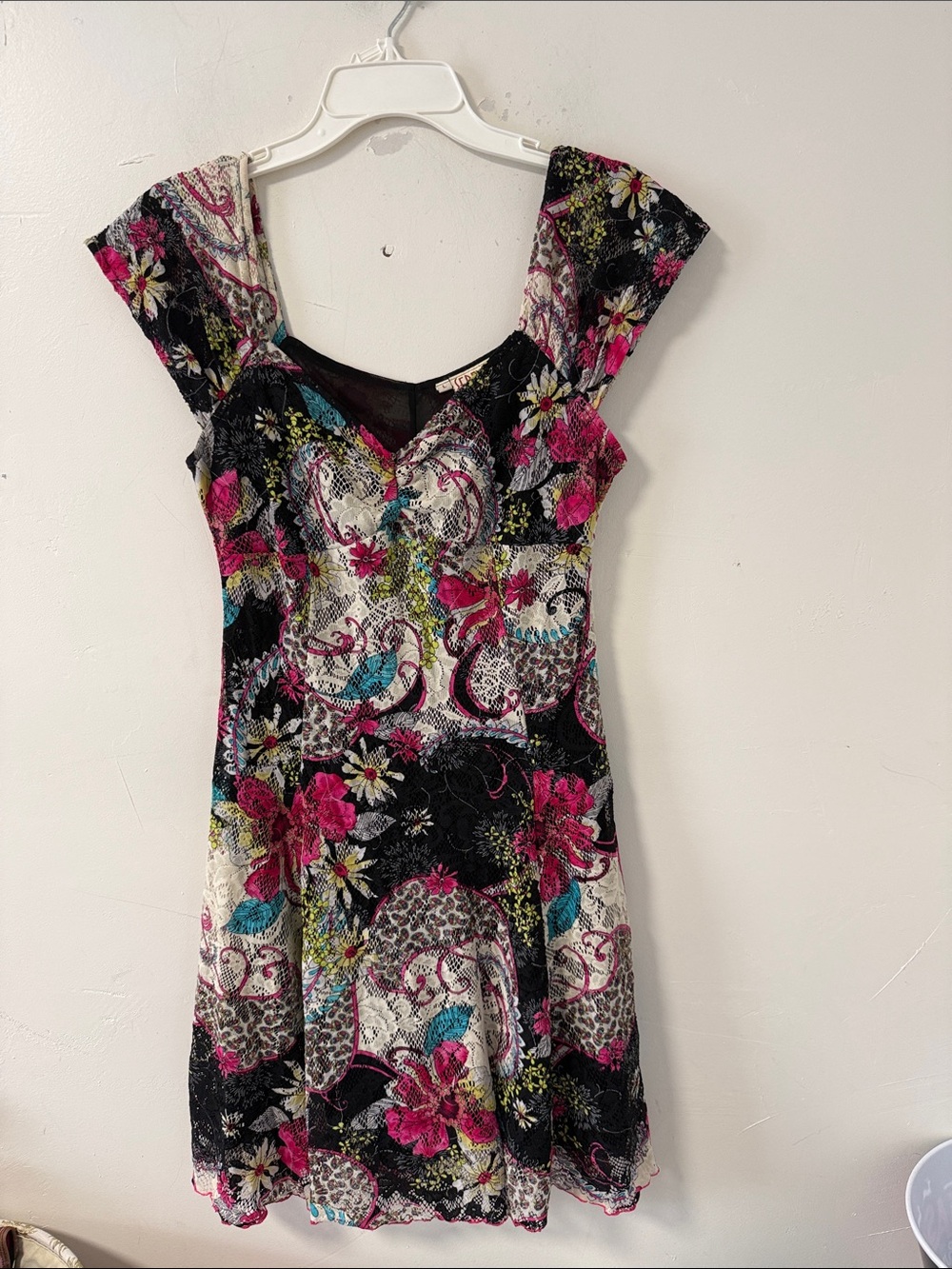 Floral Fit & Flare Dress in Black and Pink